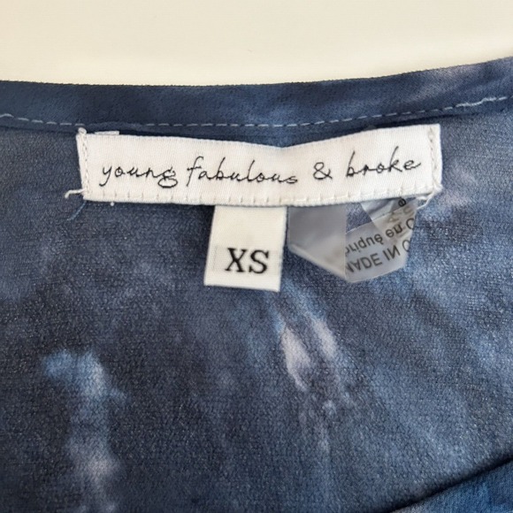 Young Fabulous & Broke Jayden Blue Faux Wrap Top XS Tie Dye Blue Water Color - Picture 5 of 9